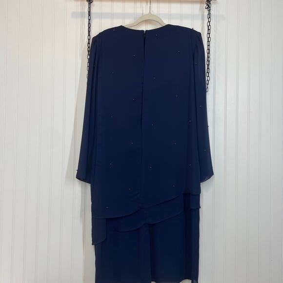Patra Women’s Navy Blue Sequin & Pearlized Midi Shift Dress Long Sleeve Size 16 - Picture 3 of 8